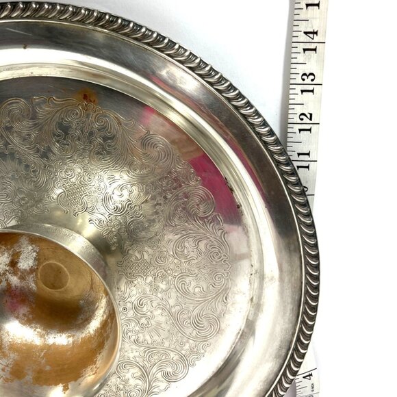 Vintage Silver Plated Serving Tray With Ornate Design & Integrated Dip Bowl C107 - Picture 4 of 6